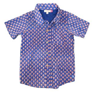 Pink Chicken Boy Short Sleeve Shirt Blue Lisbon Ditsy - Size 6 - New With No Tag